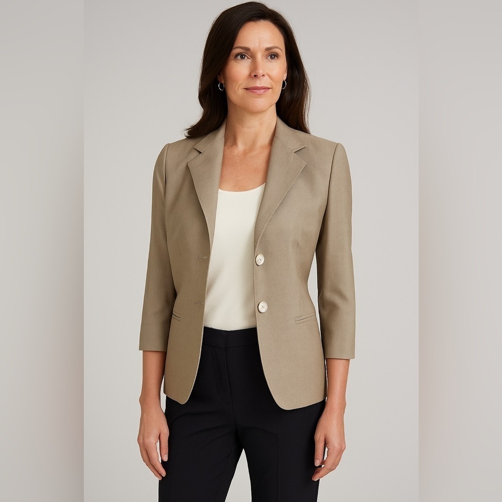 MaxMara beige Virgin Wool 2 button blazer